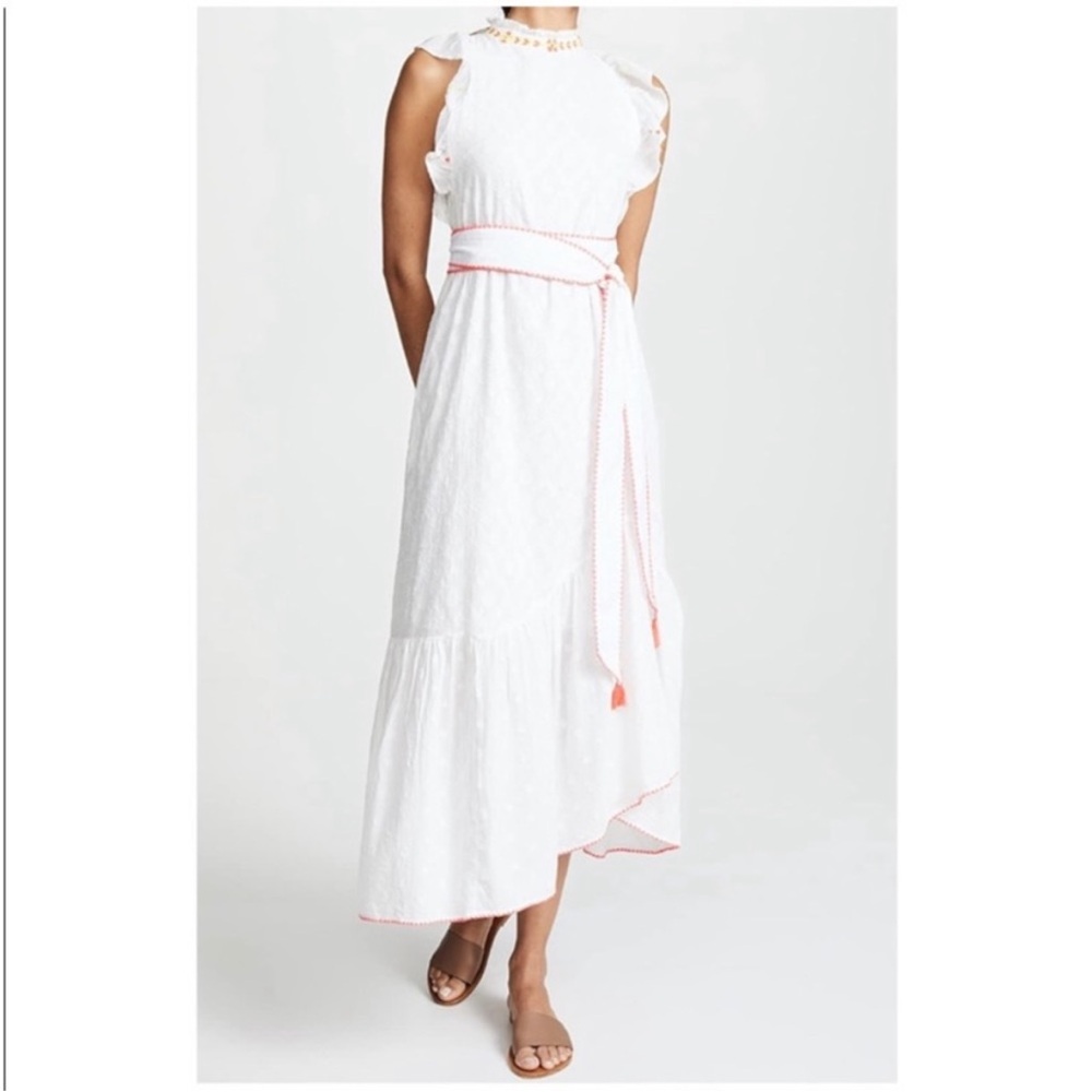 Banjanan Bulbul White Cotton Eyelet Embroidered Tiered Midi Dress L